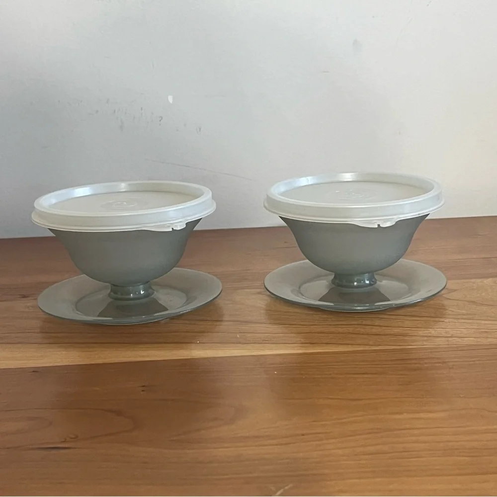 2 Vintage Tupperware Pudding‎ Parfait Jello Dessert Cups/Lids 754-25 Very Good